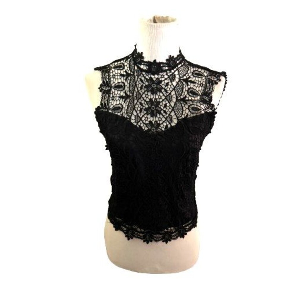 Vintage Jonquil by Diane Samandi Black Lace Embroidered Top Sz M